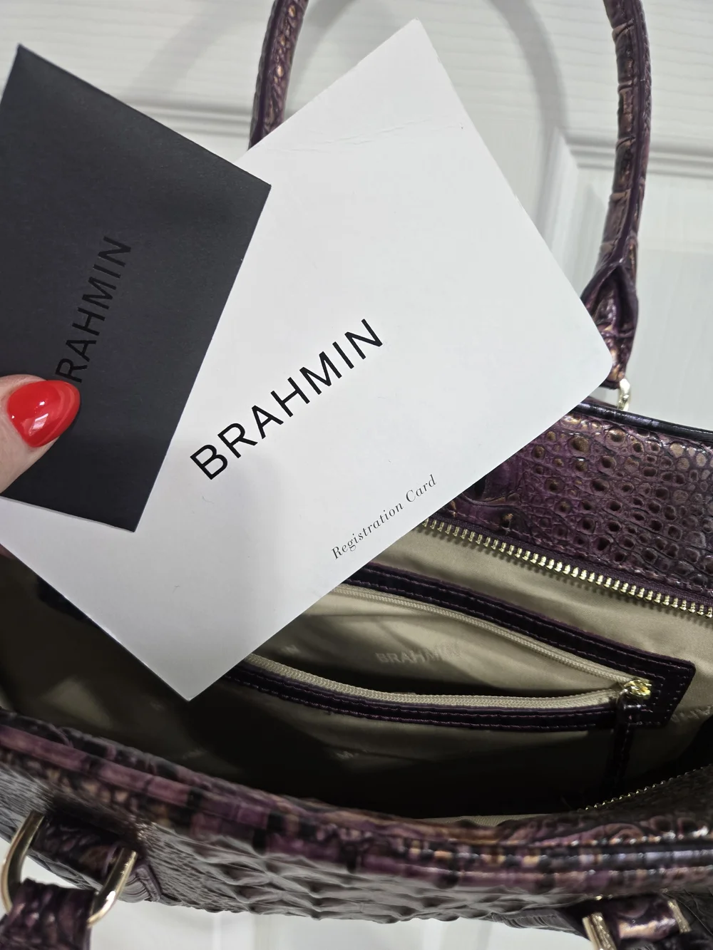 Brahmin Amelia Satchel in Amethyst Croc Embossed Leather